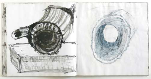 Skizzenbuch, Tine Holz, 1998 - vorerst 2003, Tusche, Tinte, Acryl auf Papier, 70 x 70,5 cm